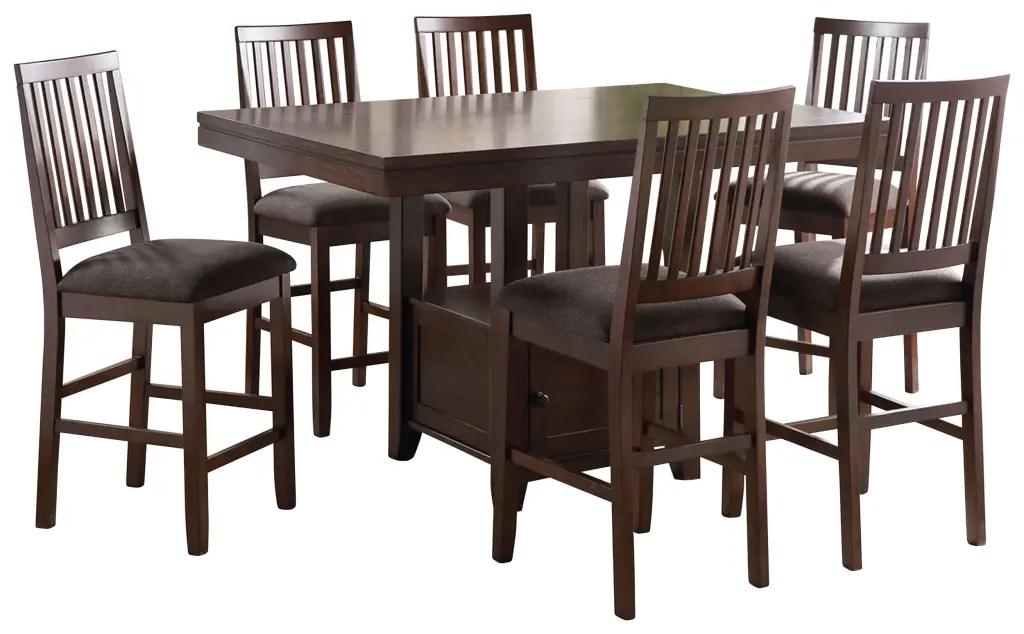 Yorktown 7 Piece Counter Height Dining Set Dark Brown Wood Storage steve silver furniture
