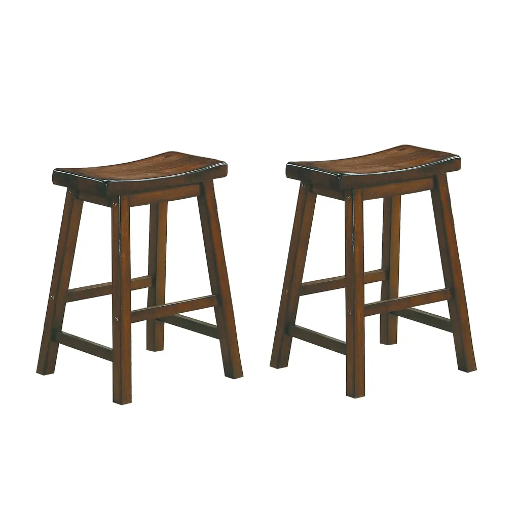 24 Inch Counter Height Stools 2Pc Set Saddle Seat Solid Wood Cherry Finish kanepe