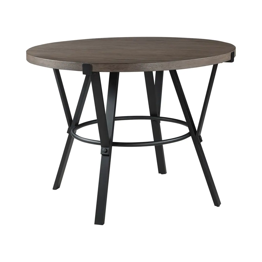Brown Wood Finish Round Counter Height Table Black Metal Frame Rustic Dining Table kanepe