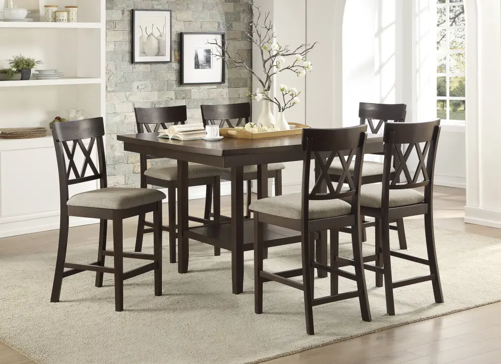 Dark Brown Finish Counter Height Table Lazy Susan Lower Presentation Shelf kanepe