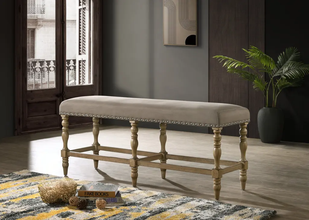 Birmingham Microfiber Upholstered Counter Height Bench Nailhead Trim hz