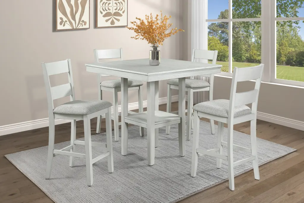 Rustic Farmhouse 5 Pc Counter Height Dining Set Square Table Wood Top and Chairs kanepe