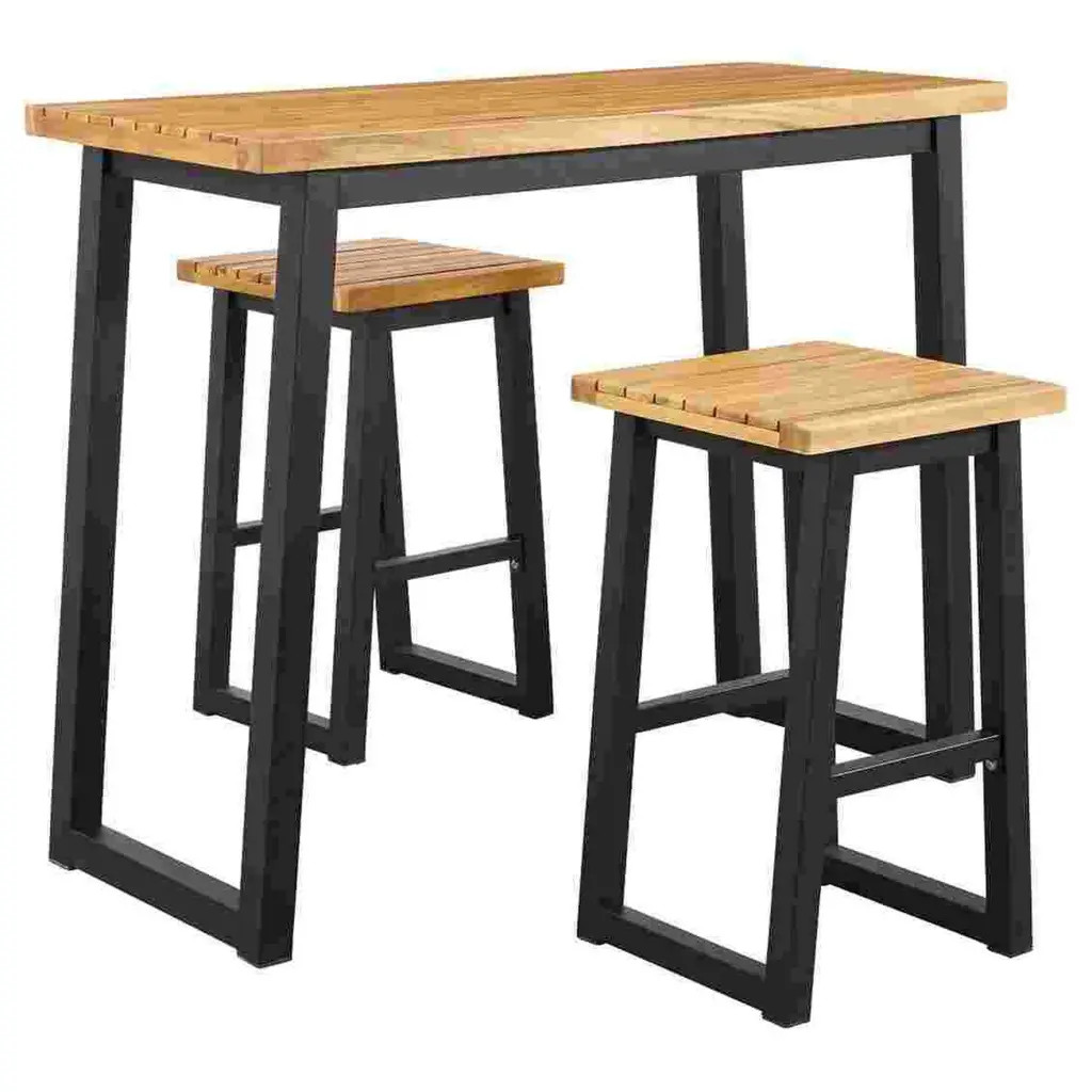 3 Piece Counter Height Table Set Metal Sled Base Black And Brown royal hampton