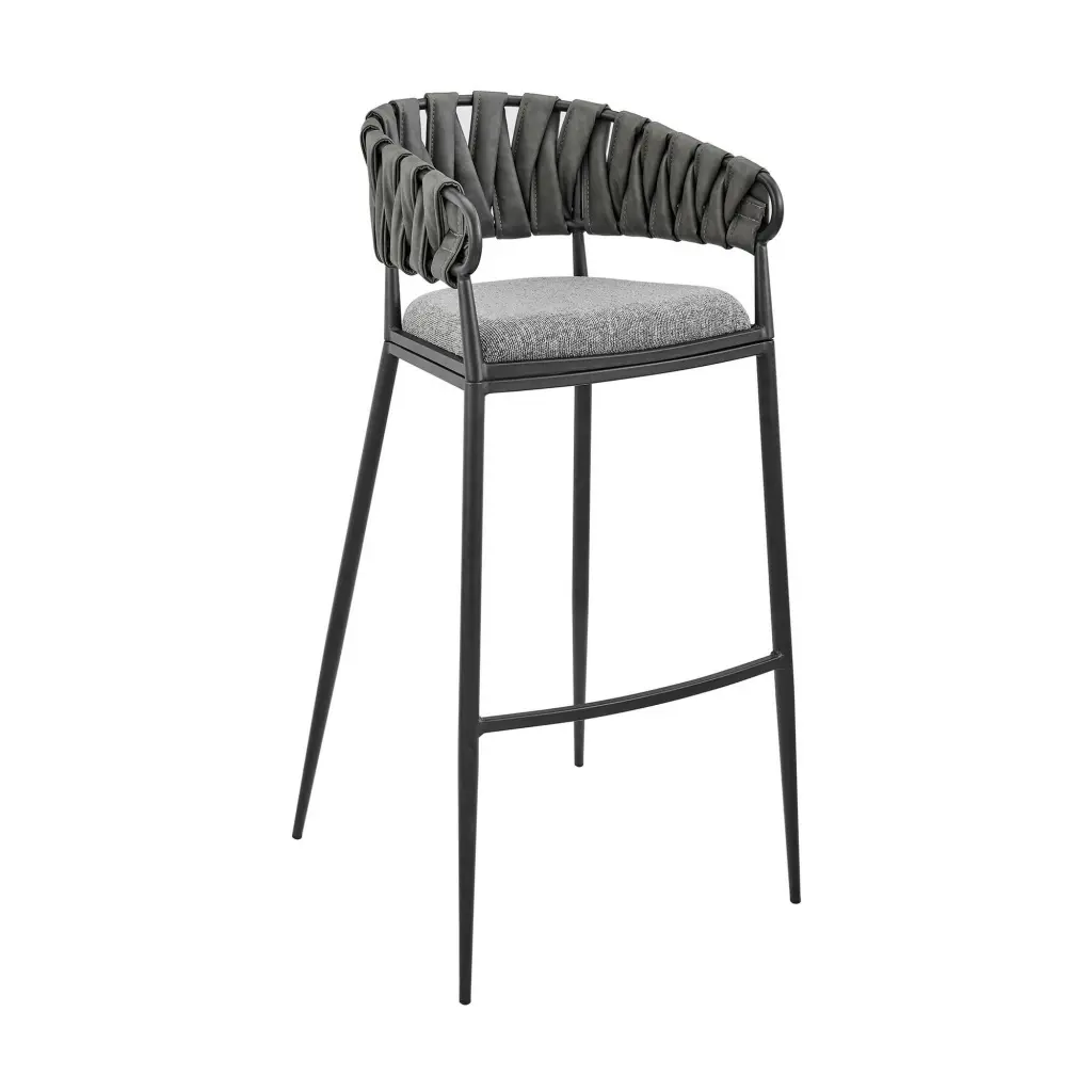 Viji 26 Inch Counter Stool Chair - Gray Faux Leather Black Metal Legs royal hampton
