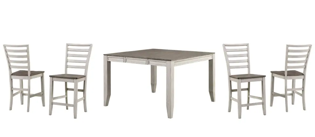 Abacus 5 Piece Counter Dining Set White Wood Kitchen Table and Chairs steve silver furniture