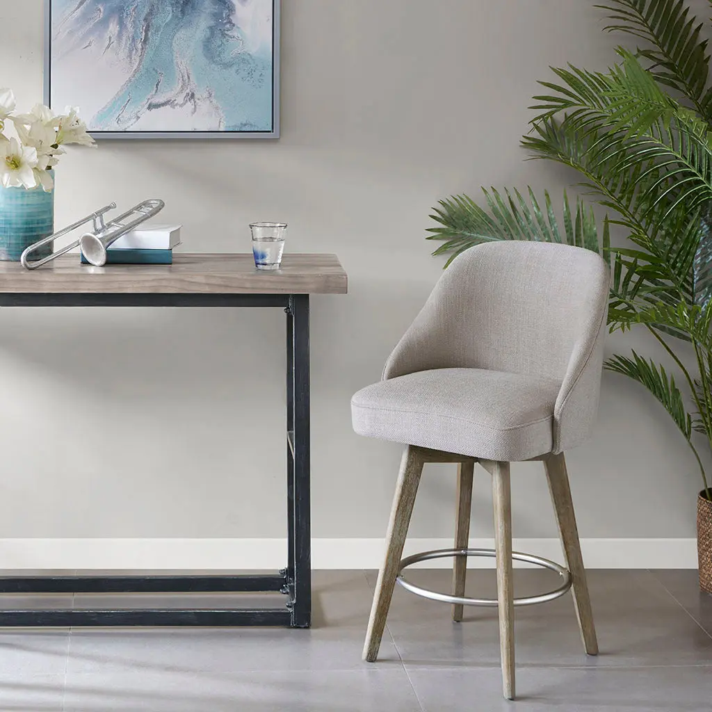 Counter Stool Swivel Seat Grey Polyester Adjustable Height Bar Stool jla