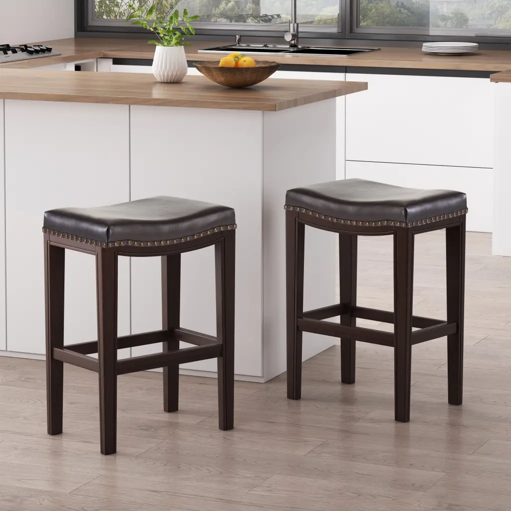 Tiffin Studded Counterstool Set 2 Brown PU nh-inmax