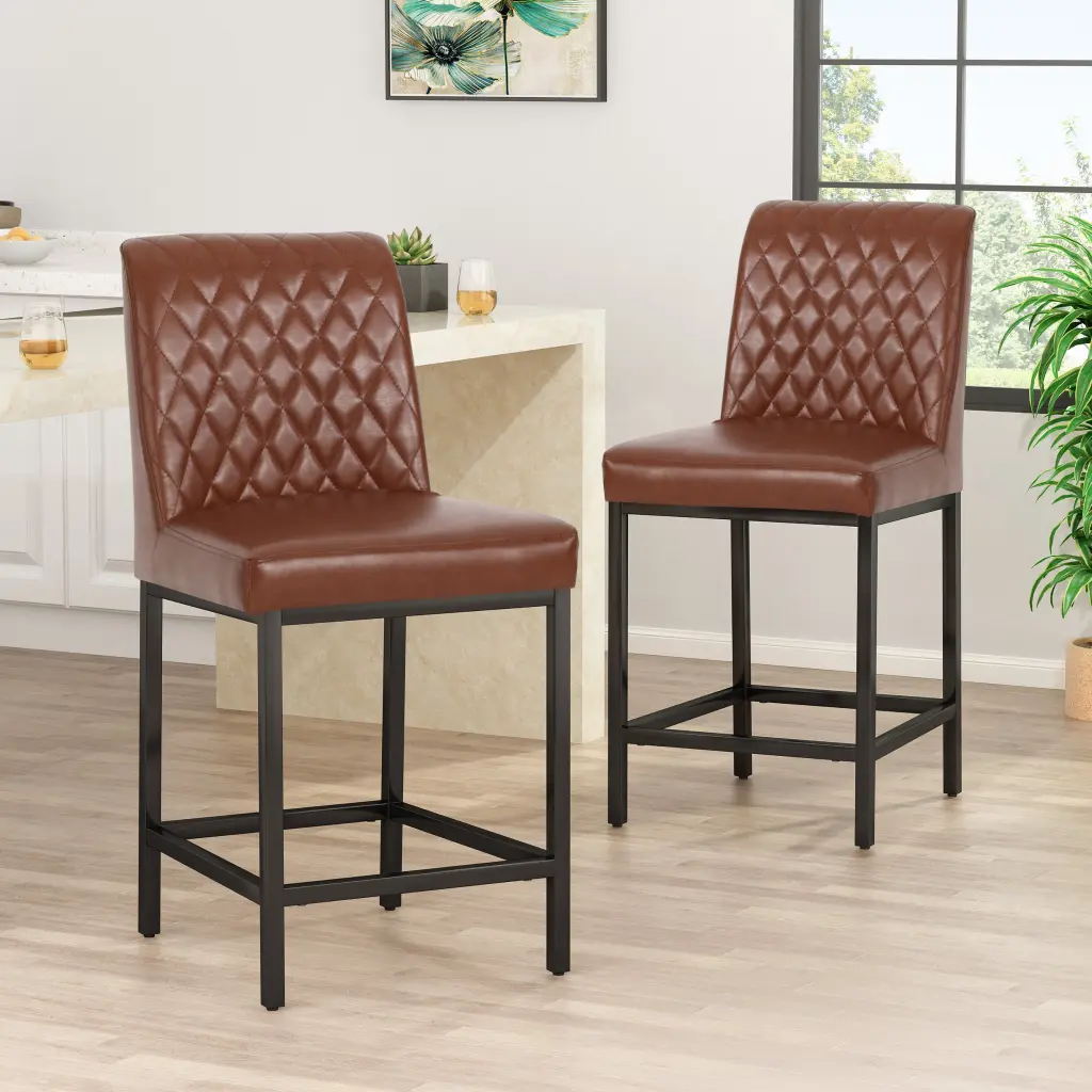 Counter Stool Set 2 Light Brown Pu nh-perfect home