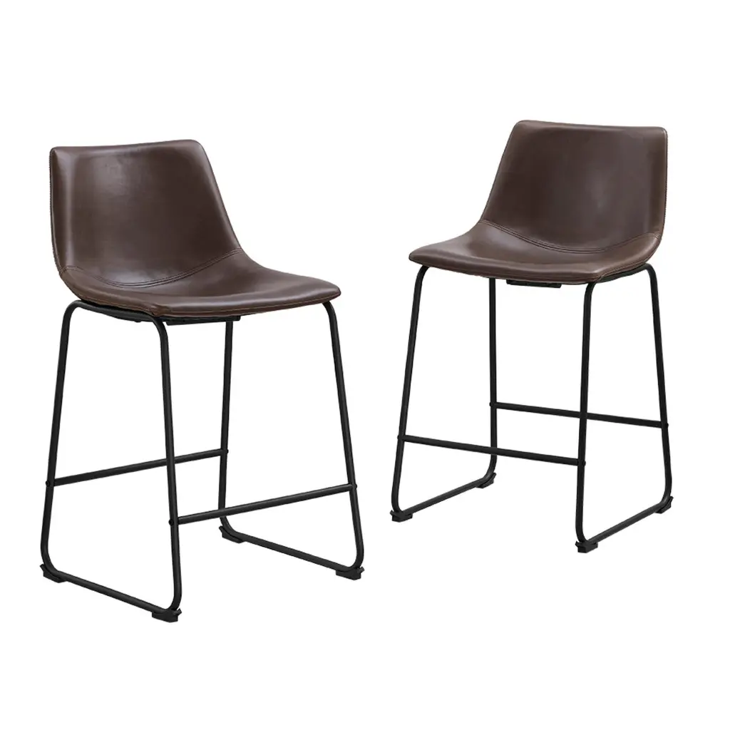 Industrial Faux Leather Counter Stools, Set 2 Brown Polyurethane walker edison