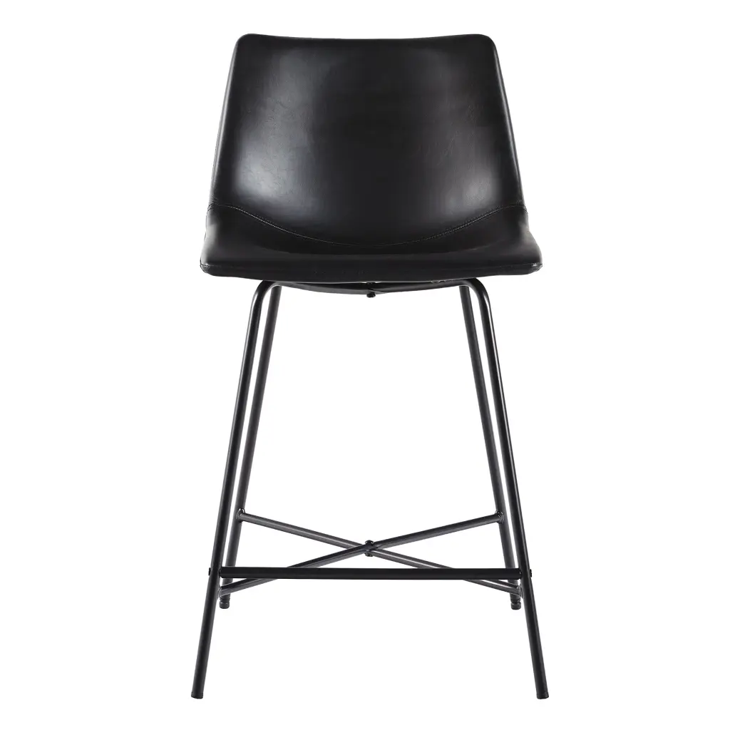 Modern Upholstered Counter Stool Metal X Base Set 2 Black walker edison