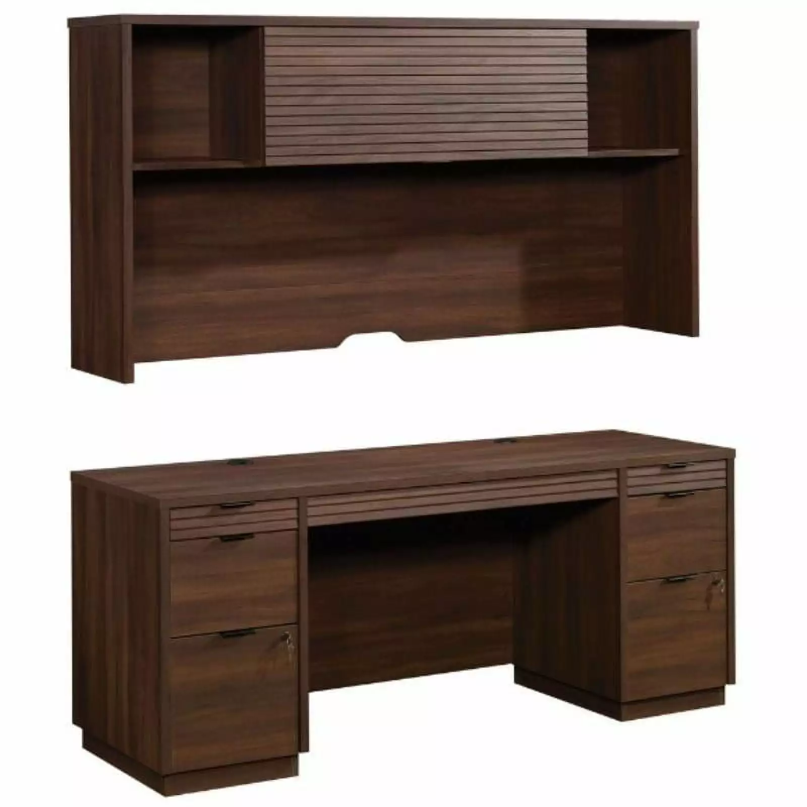 Home Square 2-Piece Computer Credenza Desk Hutch Spiced Mahogany