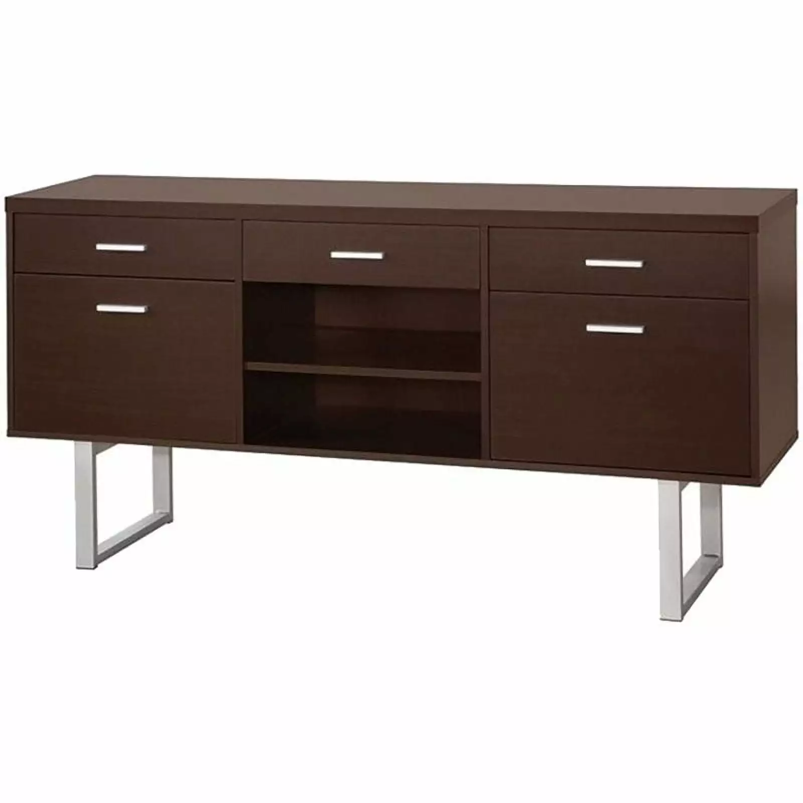 Kingfisher Lane 5 Drawer Credenza Desk Cappuccino Home Office Storage
