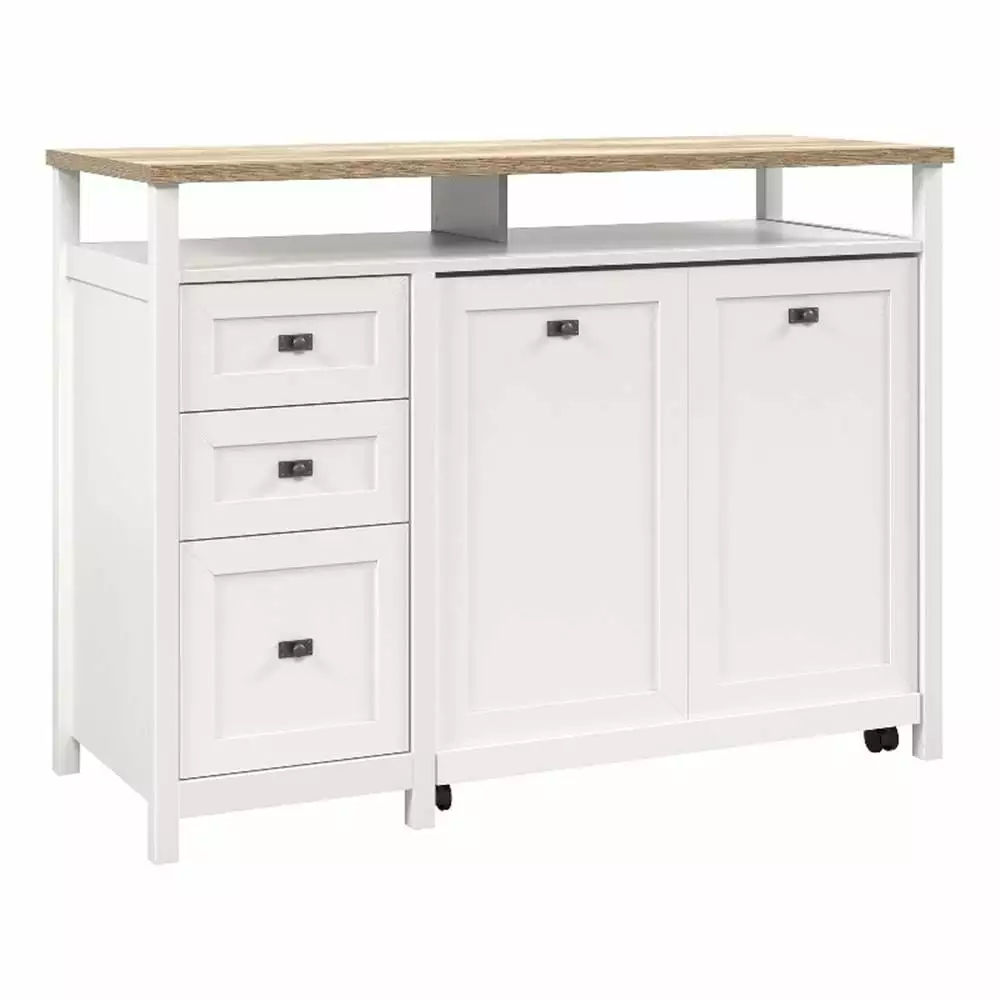 Pemberly Row Contemporary Engineered Wood Credenza Desk White Finish - Modern Office Desk