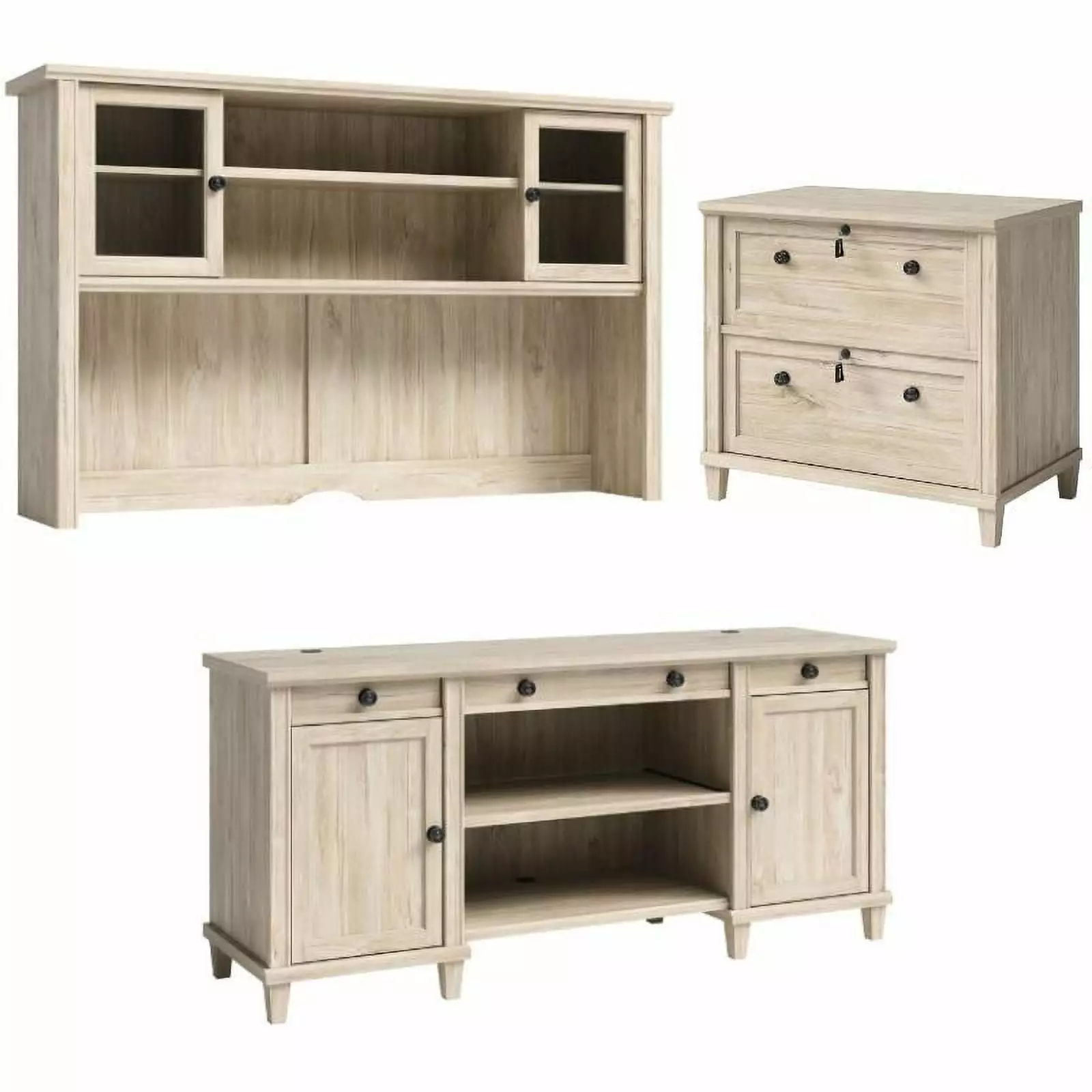 Home Square 3-Piece Credenza Desk Set Hutch and Lateral File Cabinet Office
