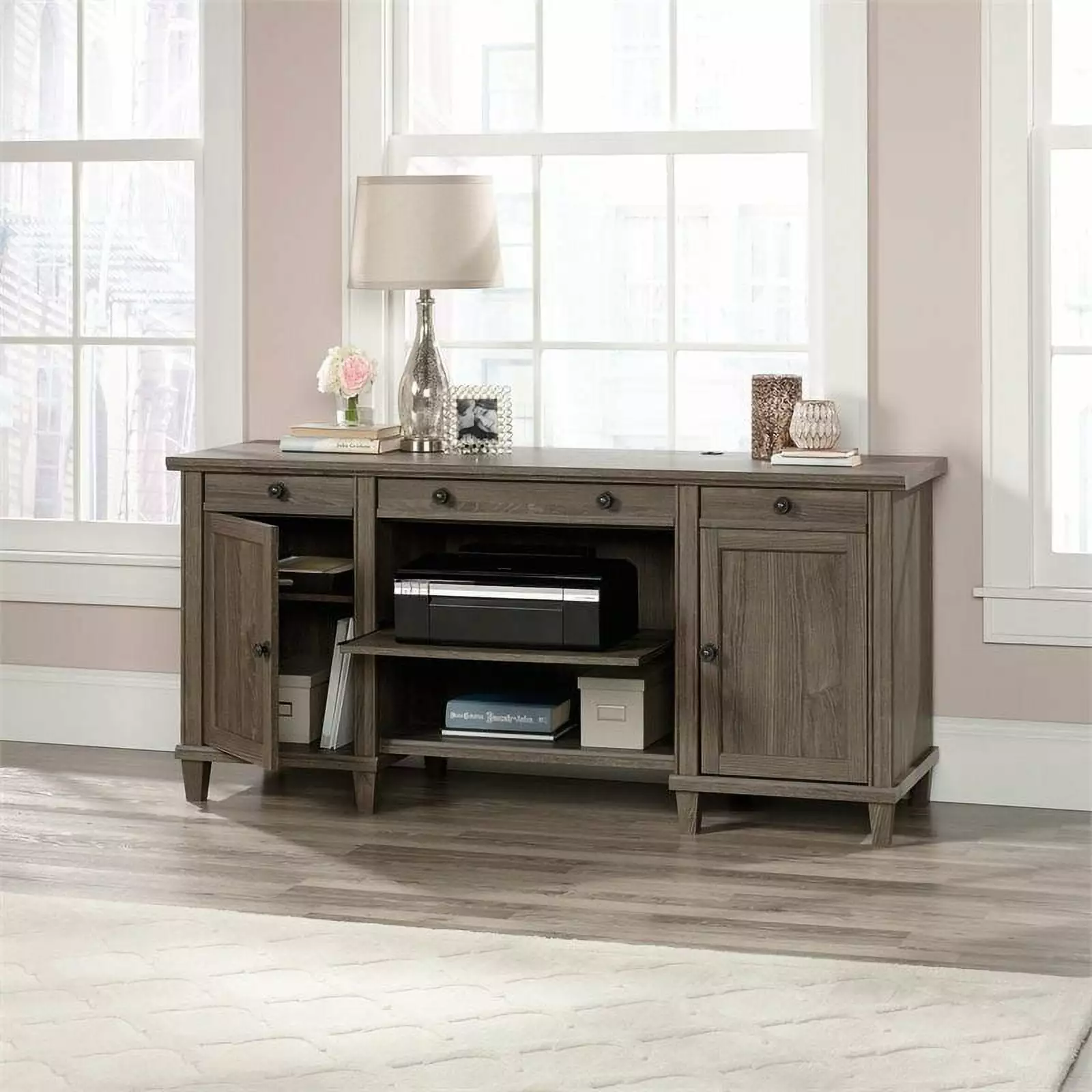 Sauder Hammond Credenza Emery Oak Finish Office Storage Furniture