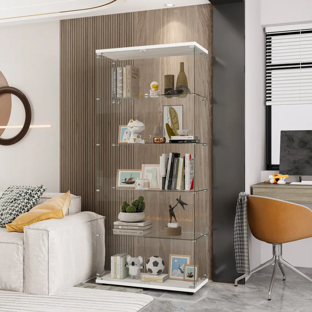 Glass Presentation Cabinet 5 Shelves Double Door Curio Display Case fly