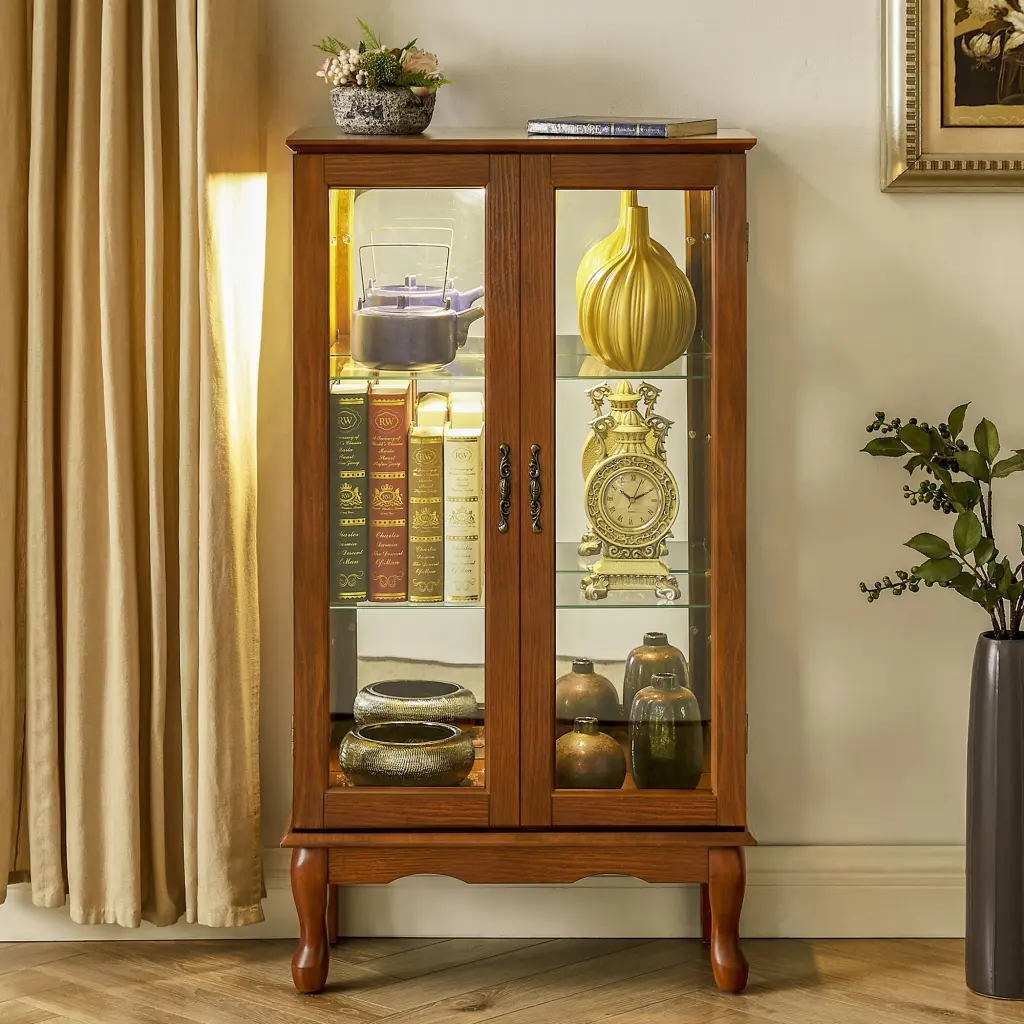Curio Cabinet Lighted Curio Display Cabinet Adjustable Shelves harmony