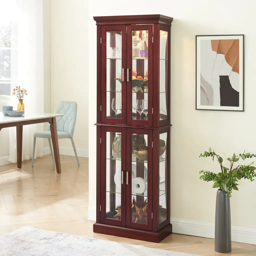 Lighted Curio Display Cabinet Adjustable Shelves and Glass Doors harmony