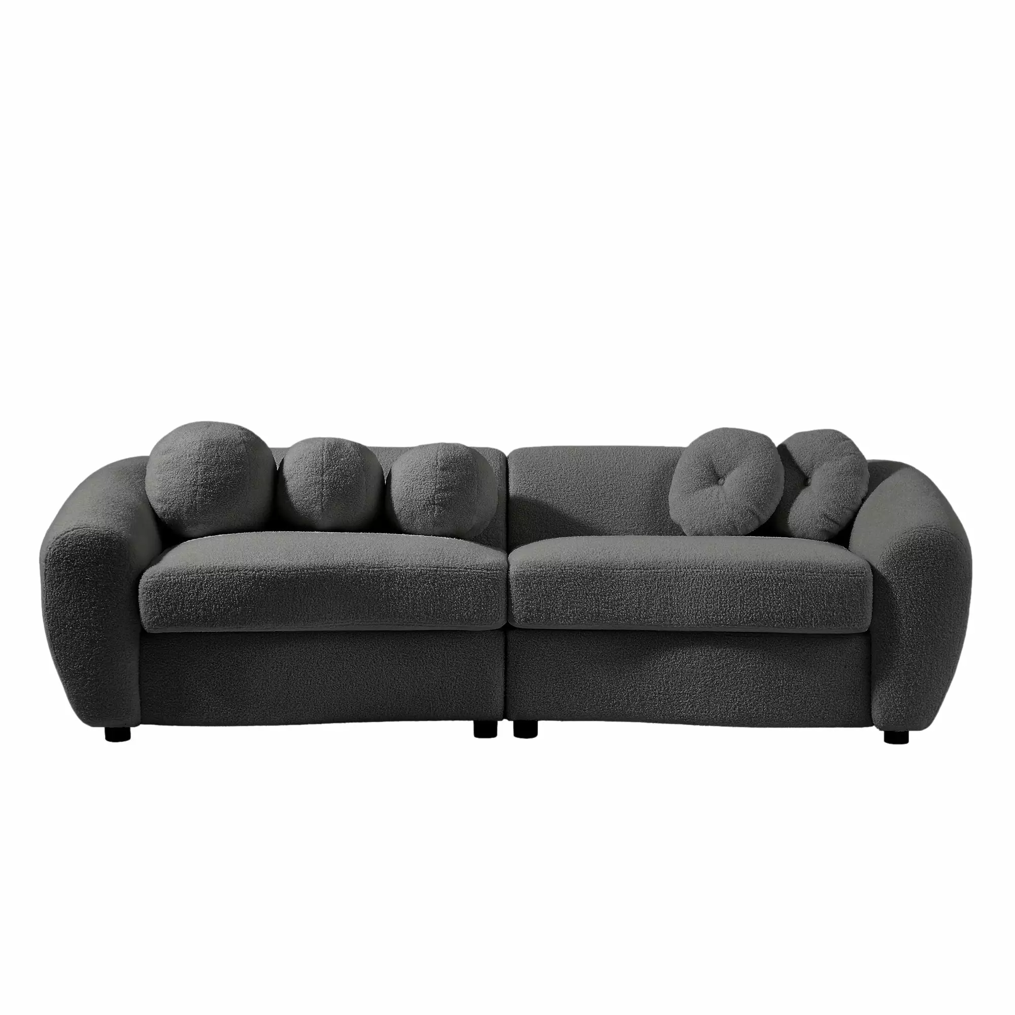 MAICOSY 87.7 Modern Curved Sofa 5 Decorative Throw Pillows Teddy Grey