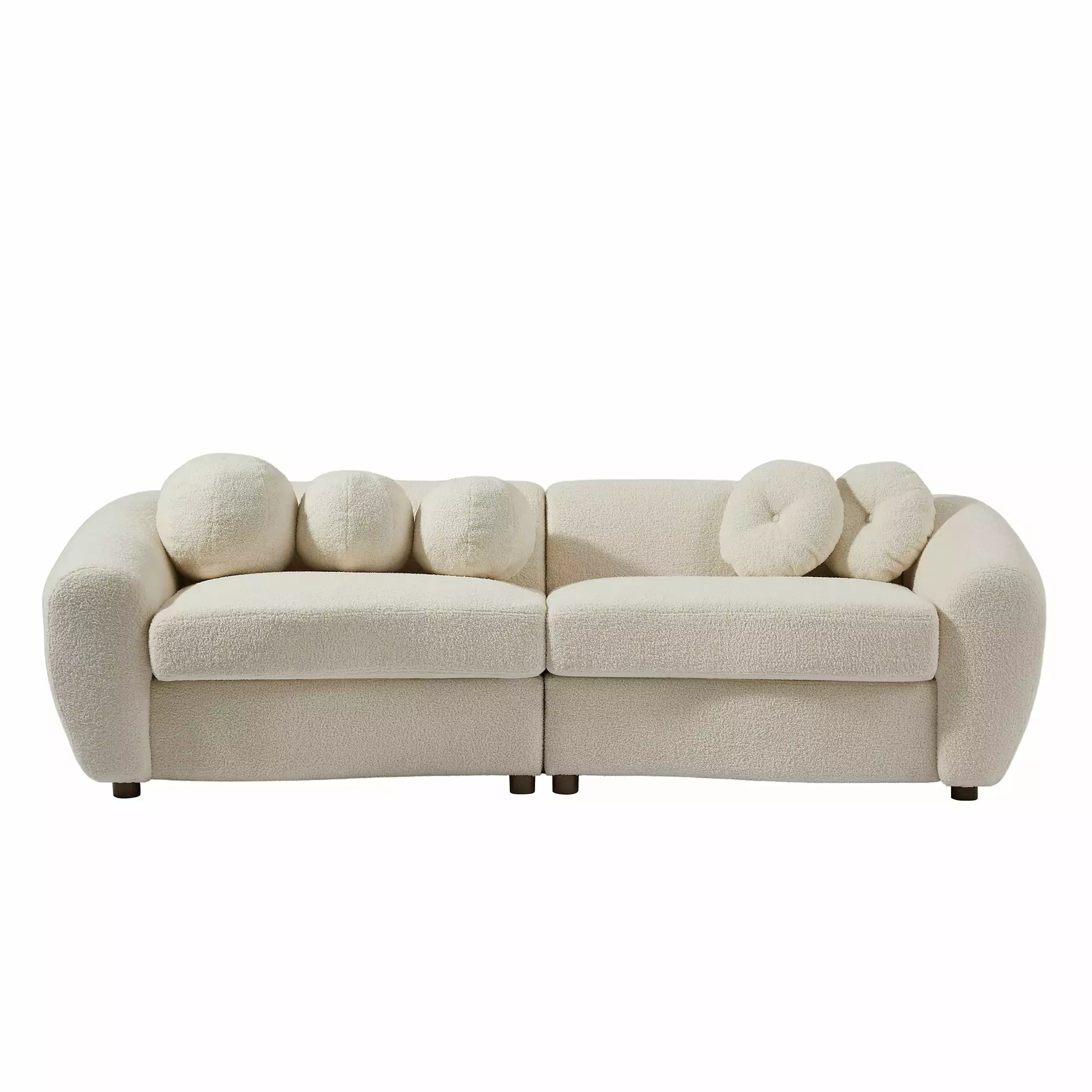 MAICOSY 87.7 Modern Curved Sofa 5 Decorative Throw Pillows Teddy Beige