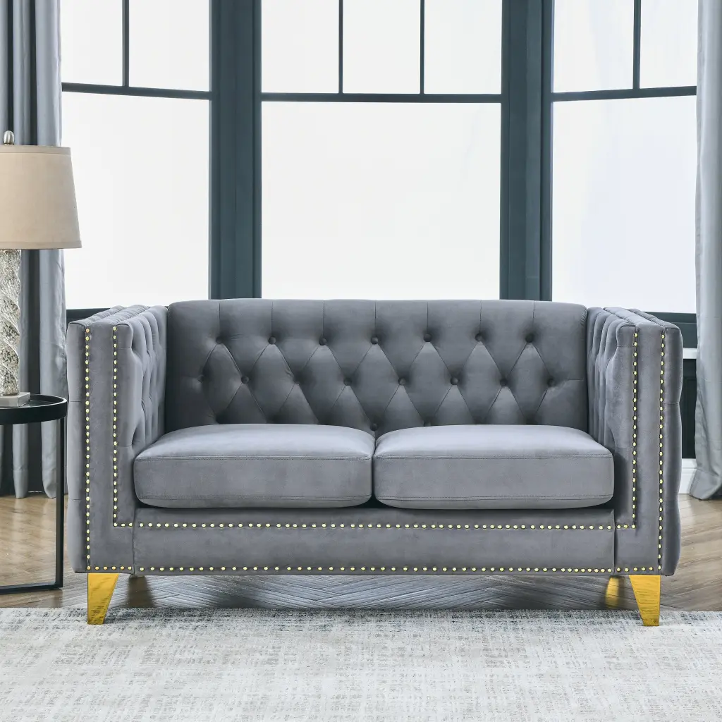 Custom 3D Modeling Velvet Sofa Living Room Buttons Tufted Design welike furniture