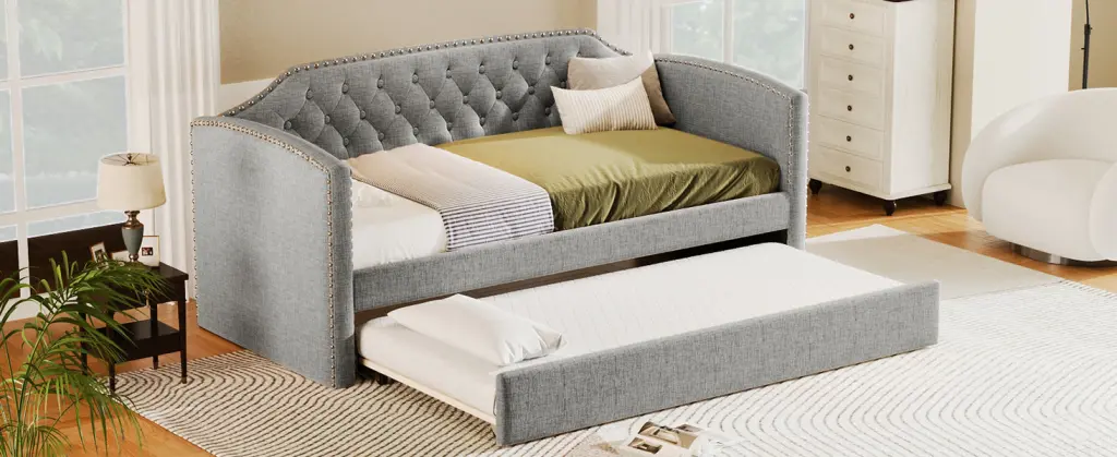 Twin Size Upholstered Daybed Trundle Guest Room Small Bedroom bed best
