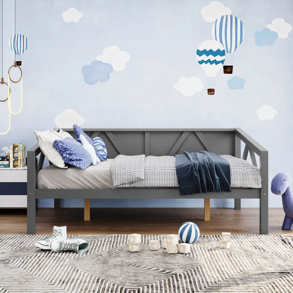 Full Size Daybed Wood Slat Support Gray Solid Wood lucky furniture