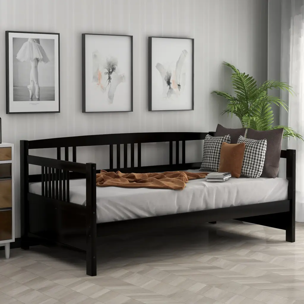 Modern Solid Wood Daybed Multifunctional Twin Size Espresso lucky furniture
