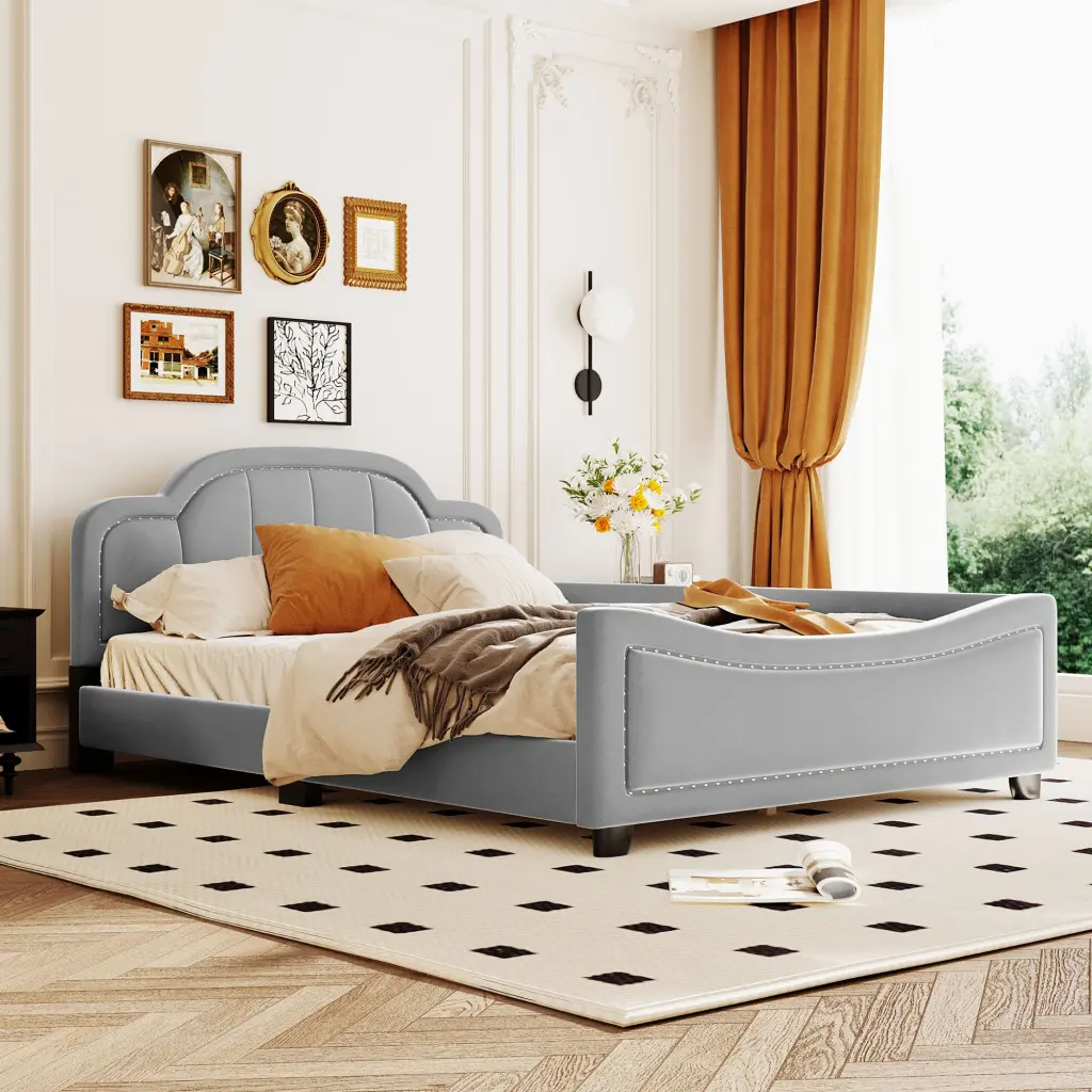 Full Size Upholstered Daybed Cloud Influenced Headboard, Embedded Ele lucky world