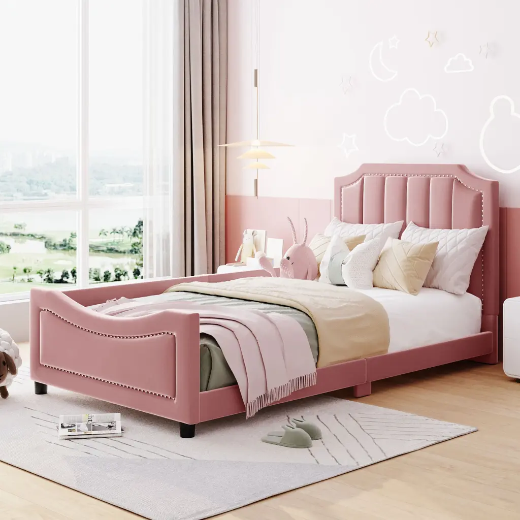 Twin Size Upholstered Daybed Timeless Stripe Headboard lucky world