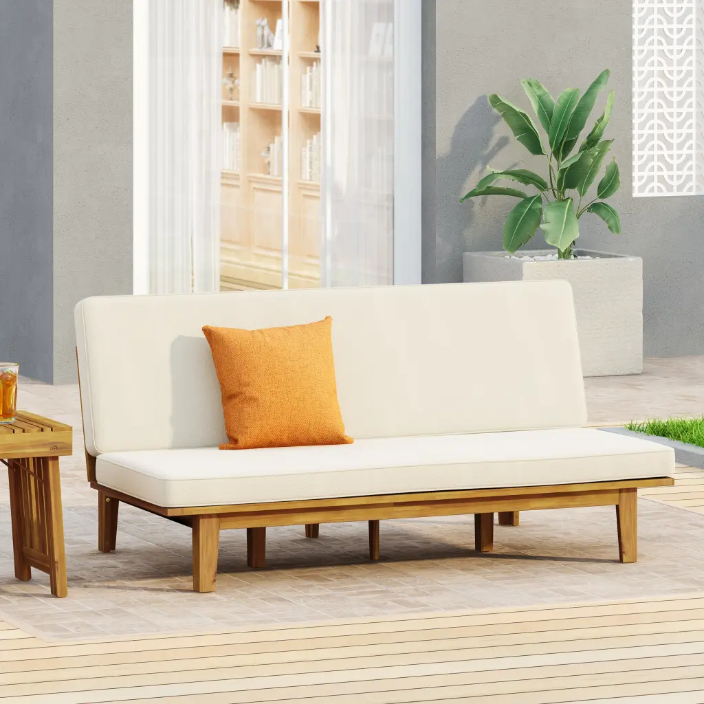 Jill Daybed Beige Acacia Wood Trundle Sleeper Sofa Storage nh-perfect home
