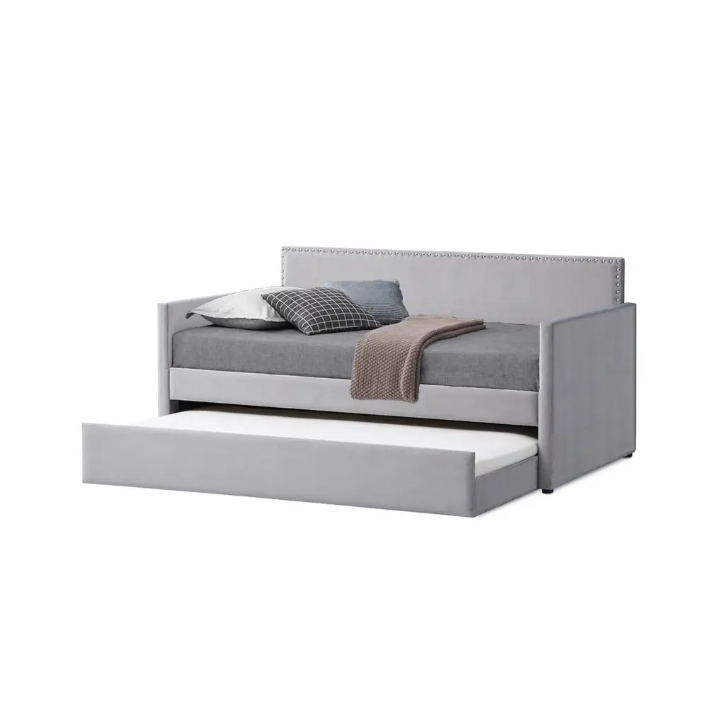 Modern Twin Daybed Trundle Trim Backing Soft Gray Velvet Twin royal hampton