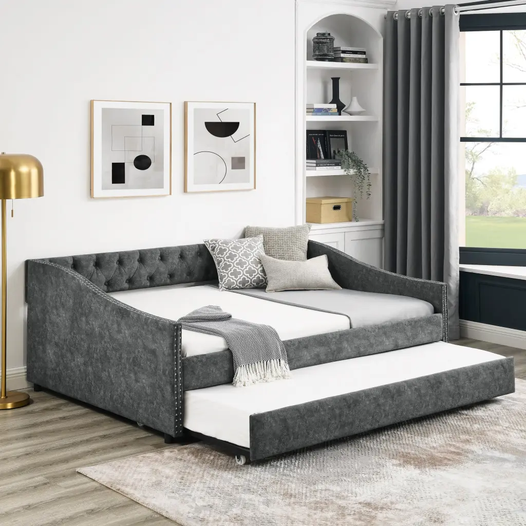 Full Size Daybed Twin Size Trundle Upholstered Tufted Sofa Bed royal star