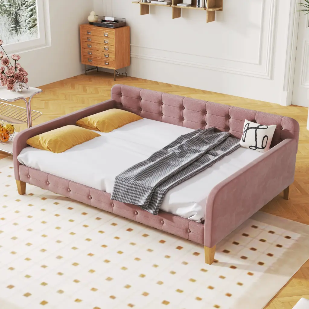 Full Size Upholstered Daybed 4 Substantial Legs Pink Upholstered Bed wm dreamland