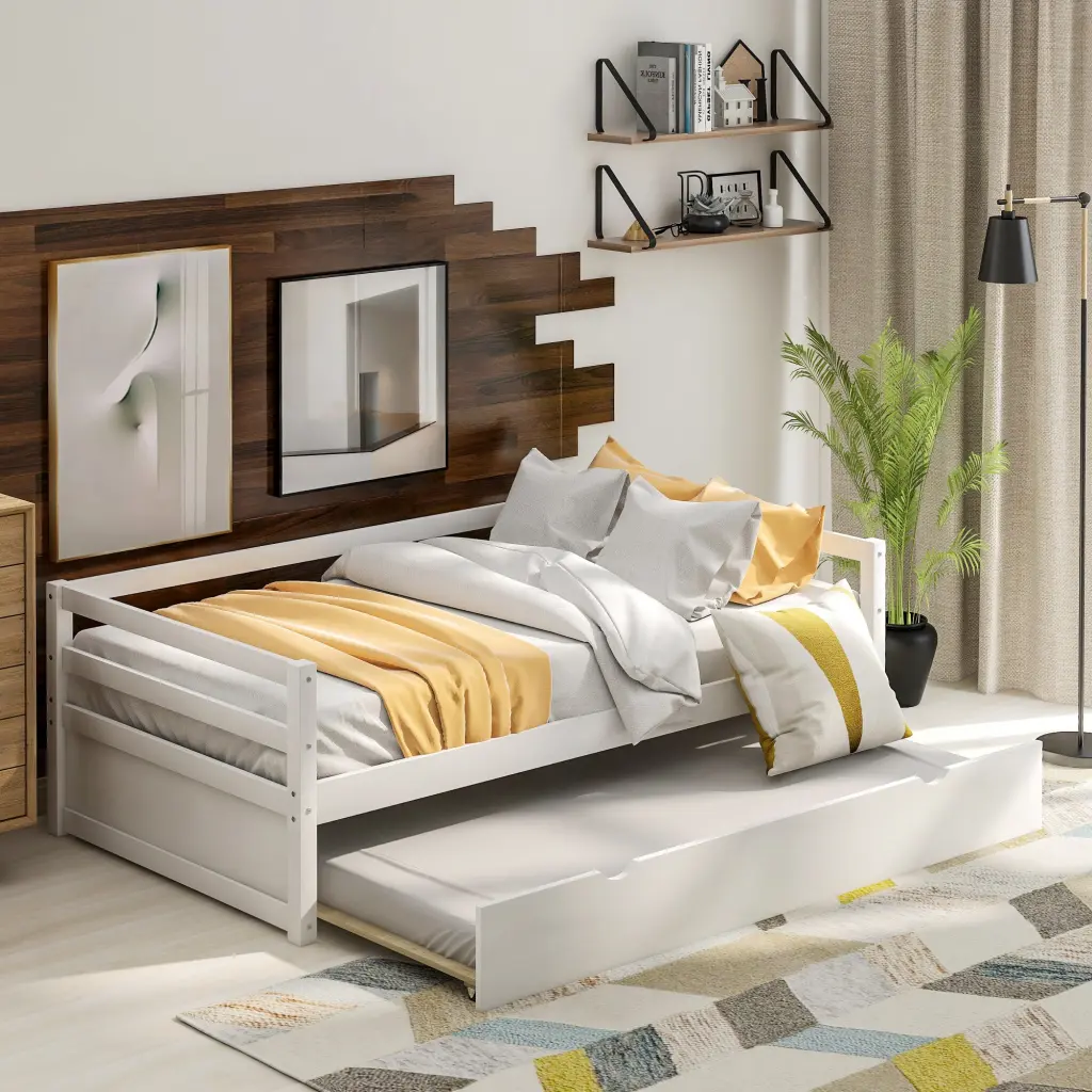Twin Size Daybed Trundle Frame Set White Box Spring Not Required wm store