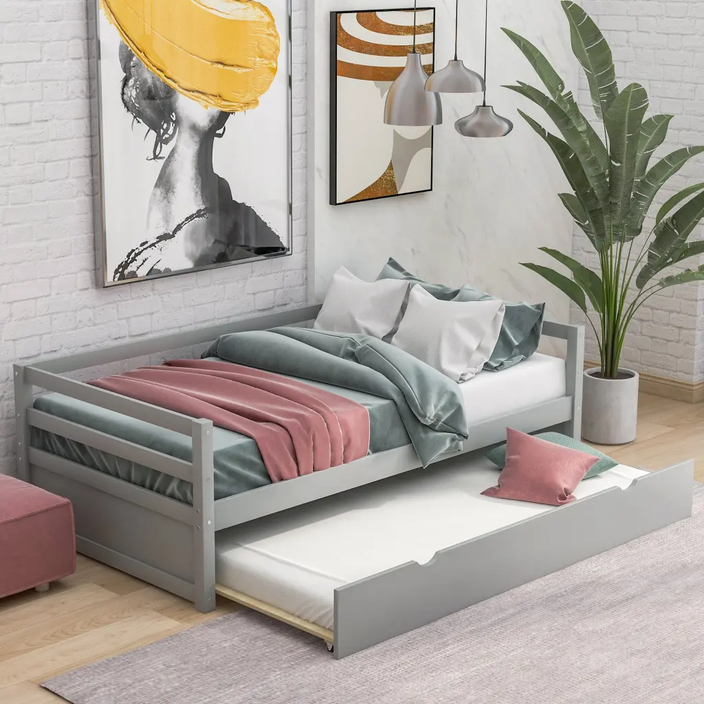 Twin Size Daybed Trundle Frame Set Gray wm store