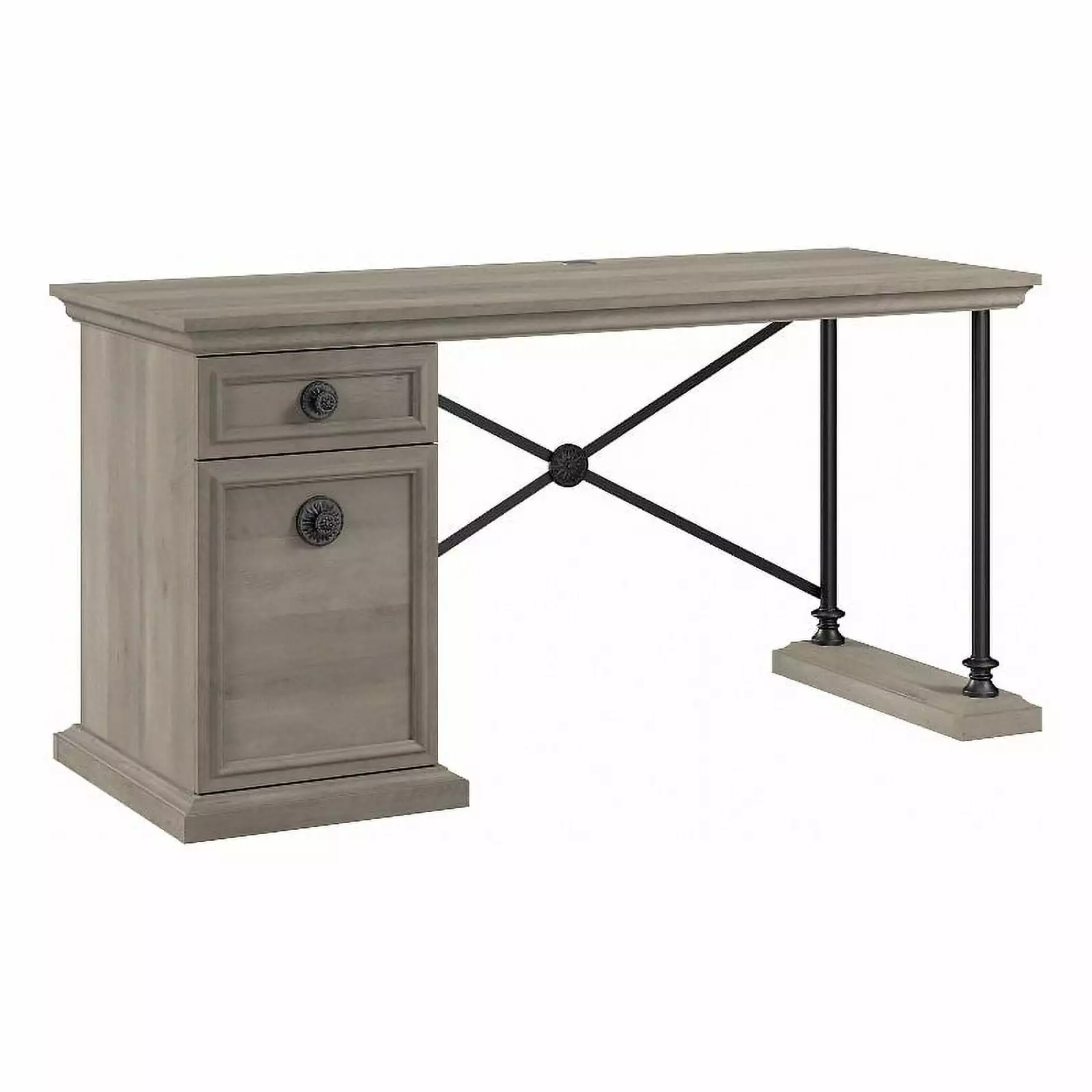 Bowery Hill 60W Driftwood Gray Designer Desk Storage Engineered Wood