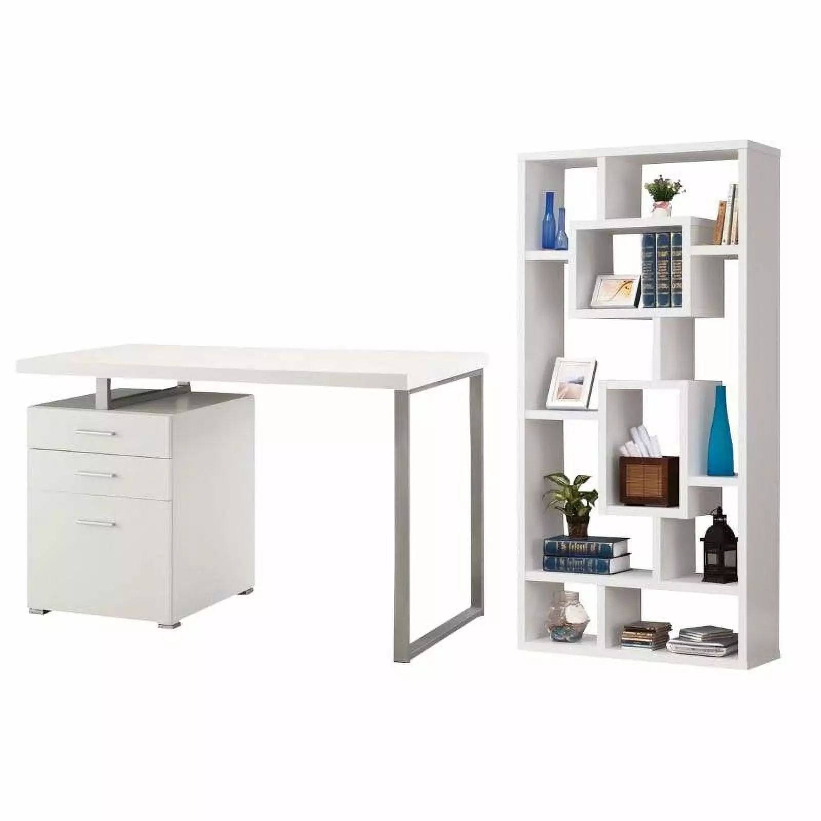 Coaster Hilliard 2PC 3 Drawer Computer Desk and Bookcase Set White Coaster Company