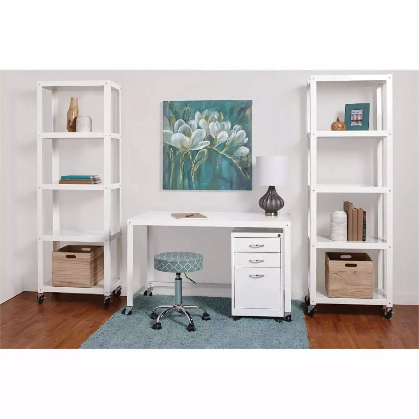 Hirsh Industries 2 Piece Office Set White - Modern Desk and Storage Combo
