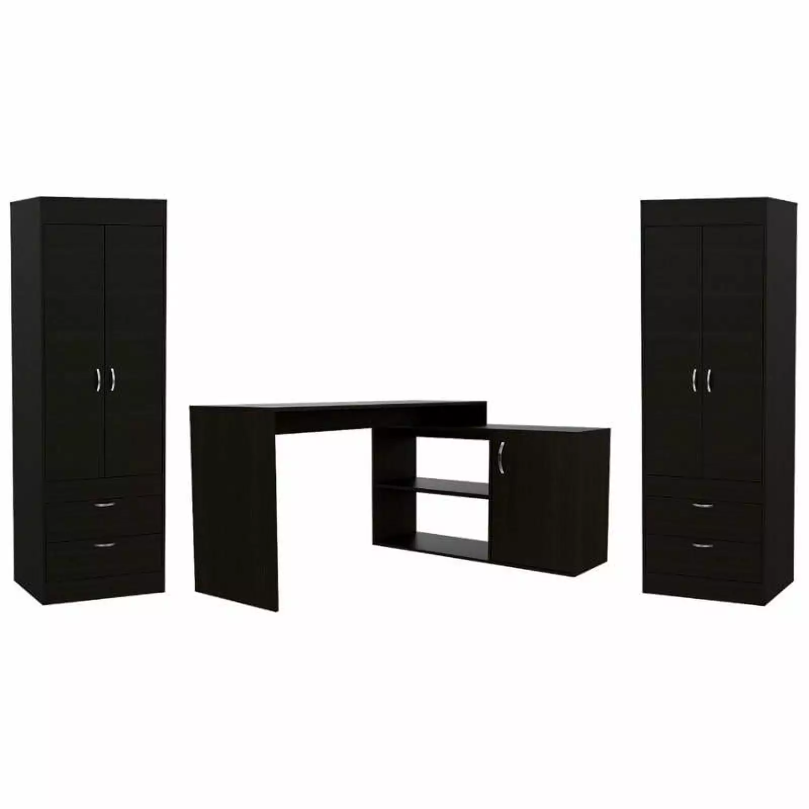 Black Wengue Home Square 3-Piece Set 2 Armoires and Home Office Desk
