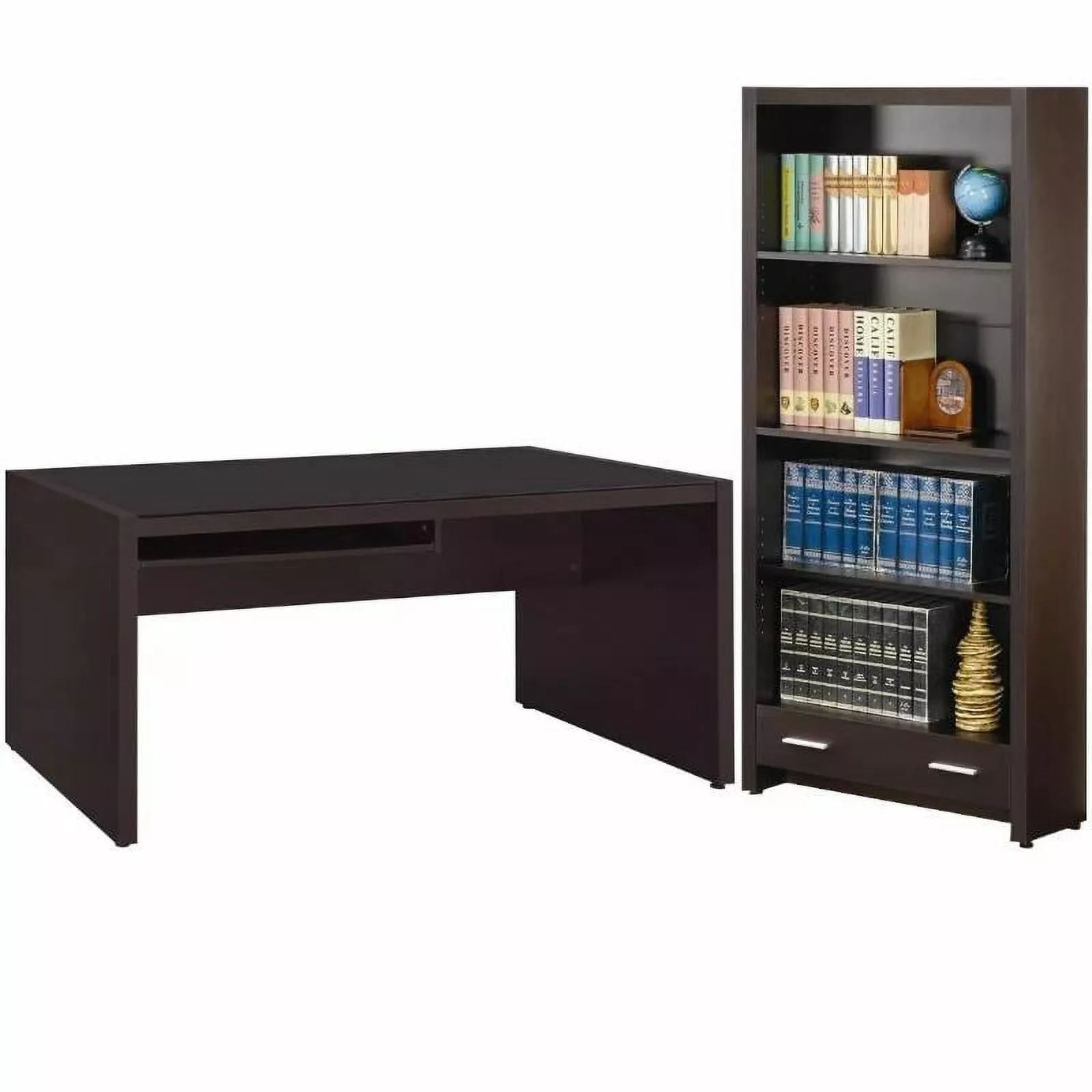 Home Square 2 Piece Furniture Set Wood Computer Desk and 4 Shelf Bookcase - Complete Office Solution