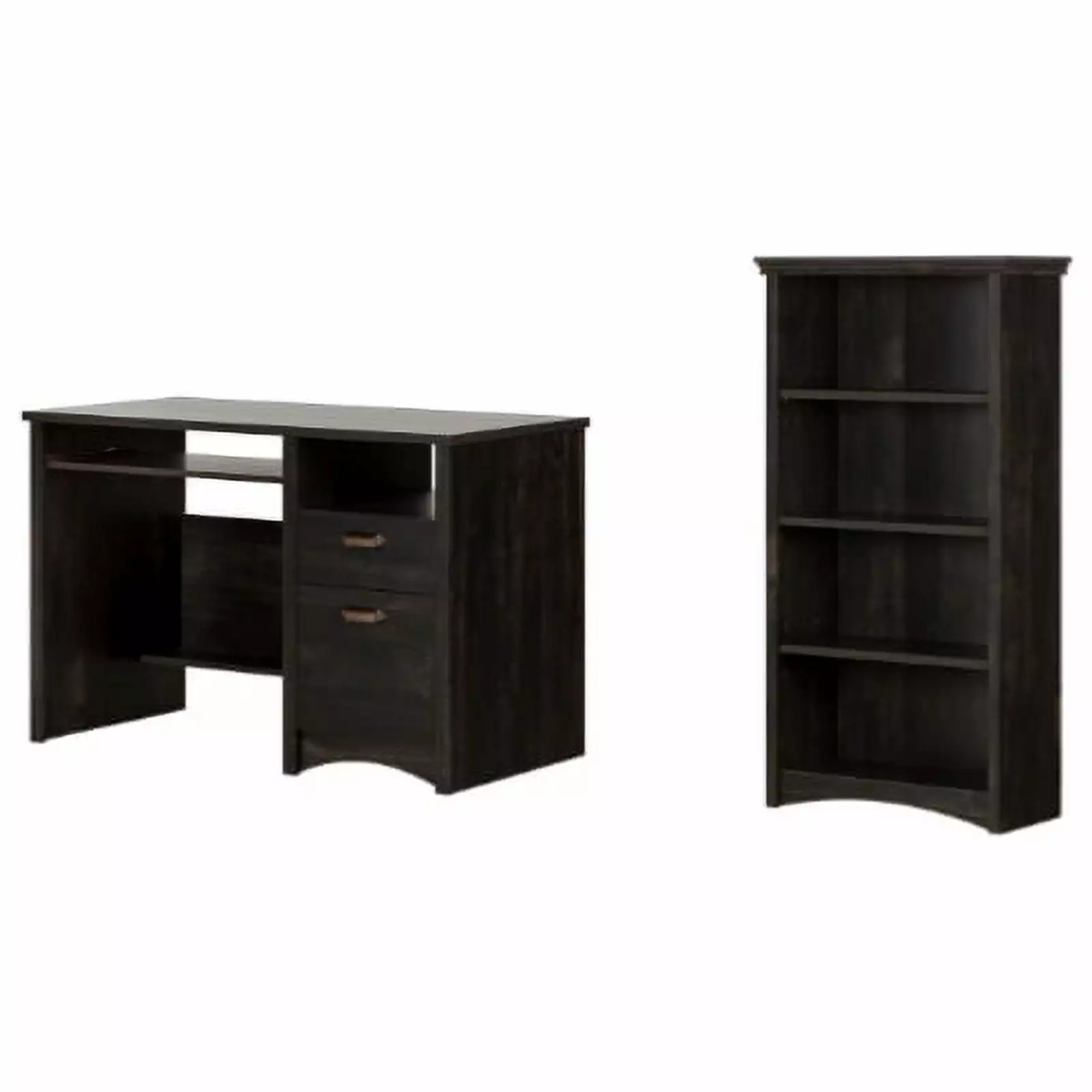 South Shore Gascony Desk and 4-Shelf Bookcase Set Rubbed Black Finish - Home Office Furniture