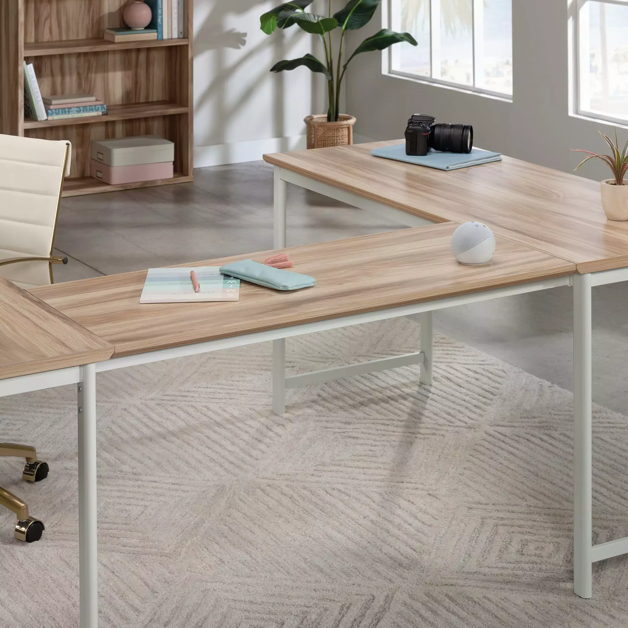 Worksense Sauder Bergen Circle 42 Desk Bridge Kiln Acacia Finish