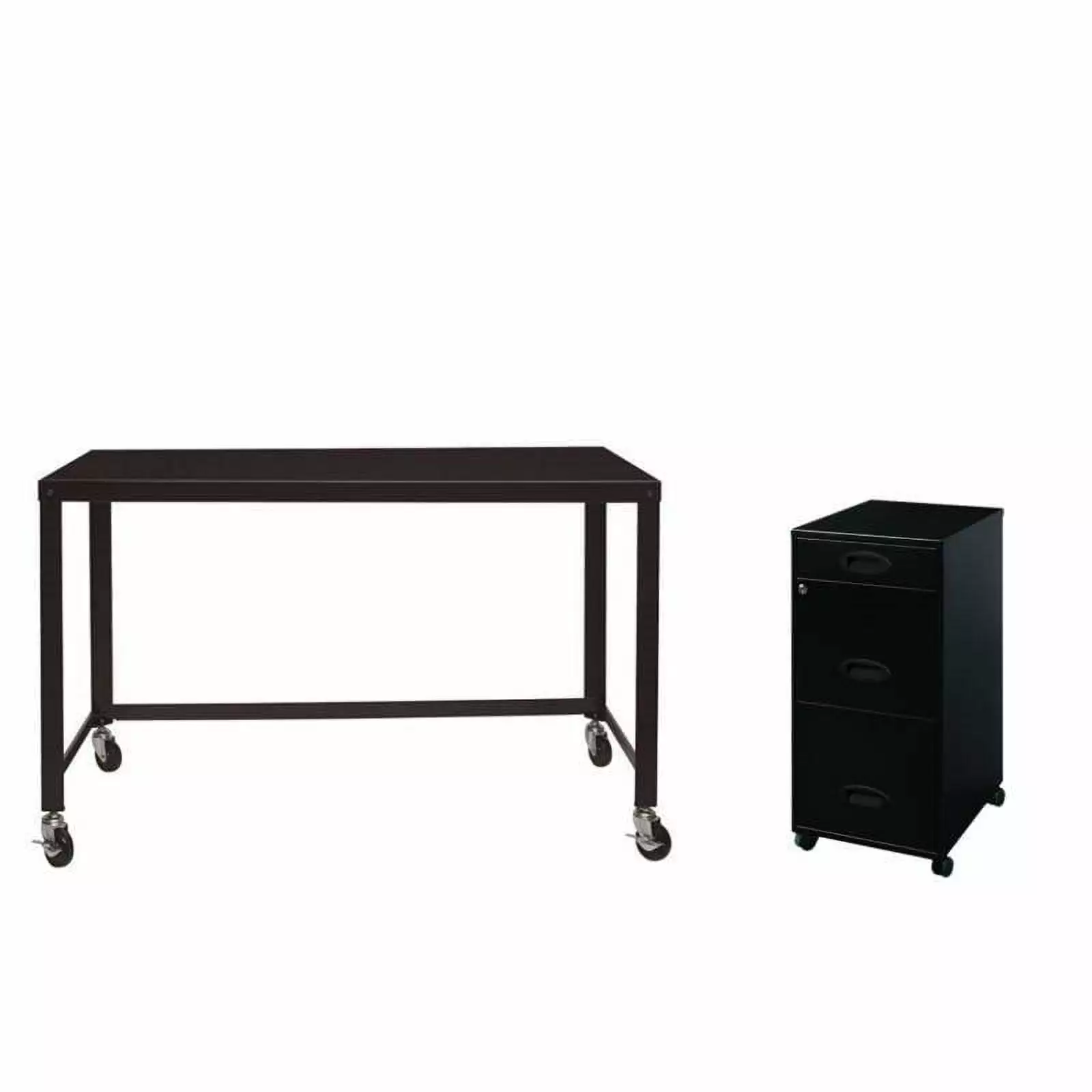 Home Square 2 Piece Office Set Mobile Desk and Filing Cabinet Black