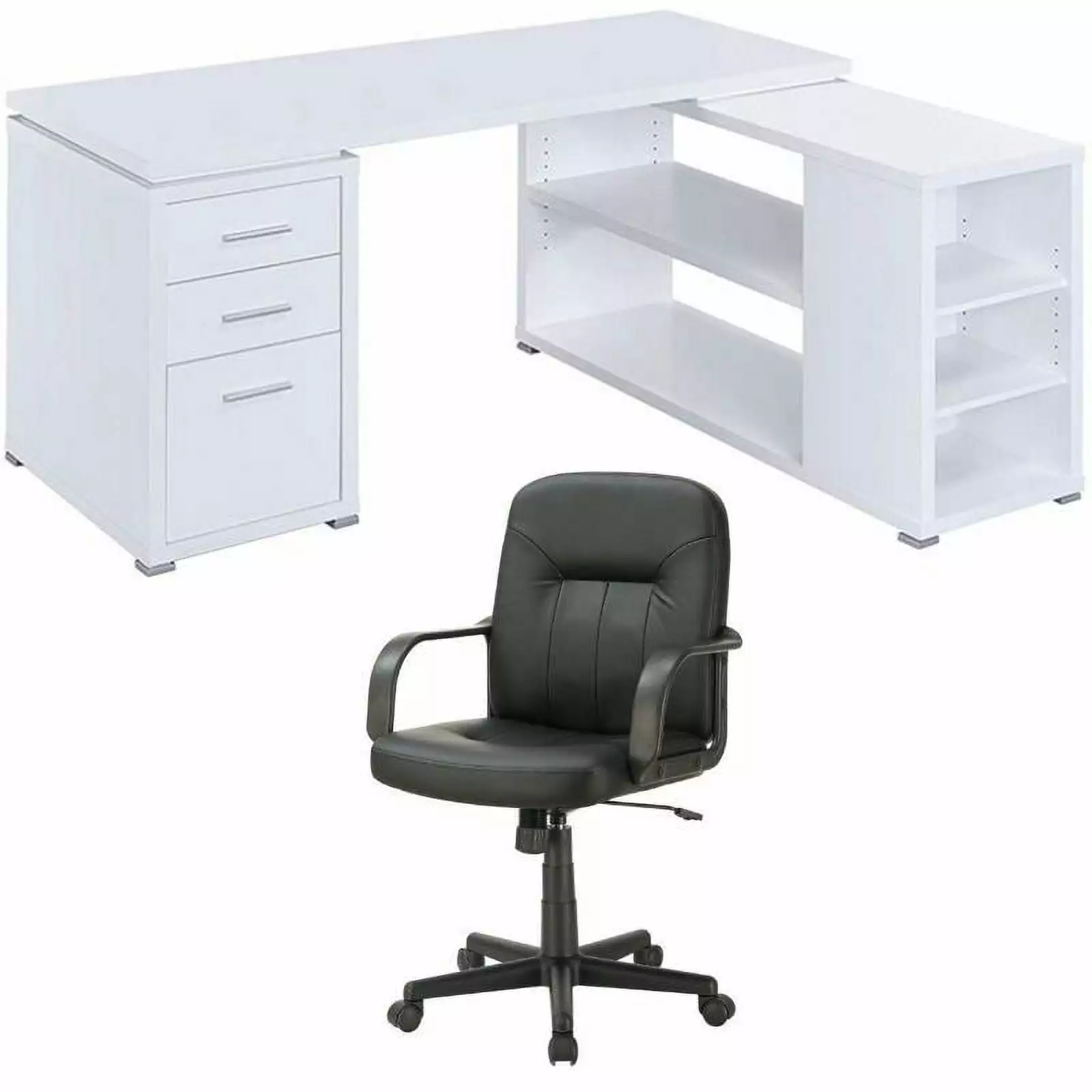 Home Square 2 Piece Set L-Shaped Writing Desk and Adjustable Office Chair - Home Office Bundle