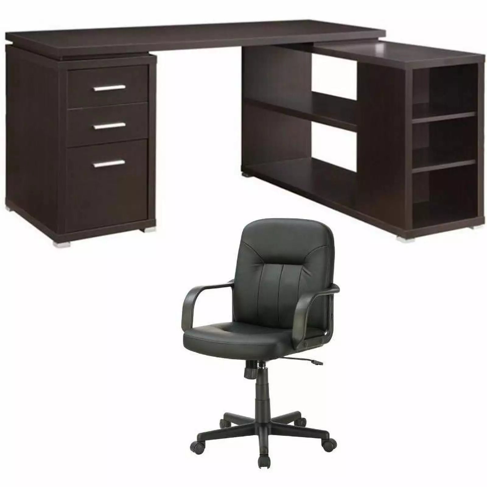 Home Square 2 Piece Set L Shaped Writing Desk and Adjustable Office Chair - Complete Workstation