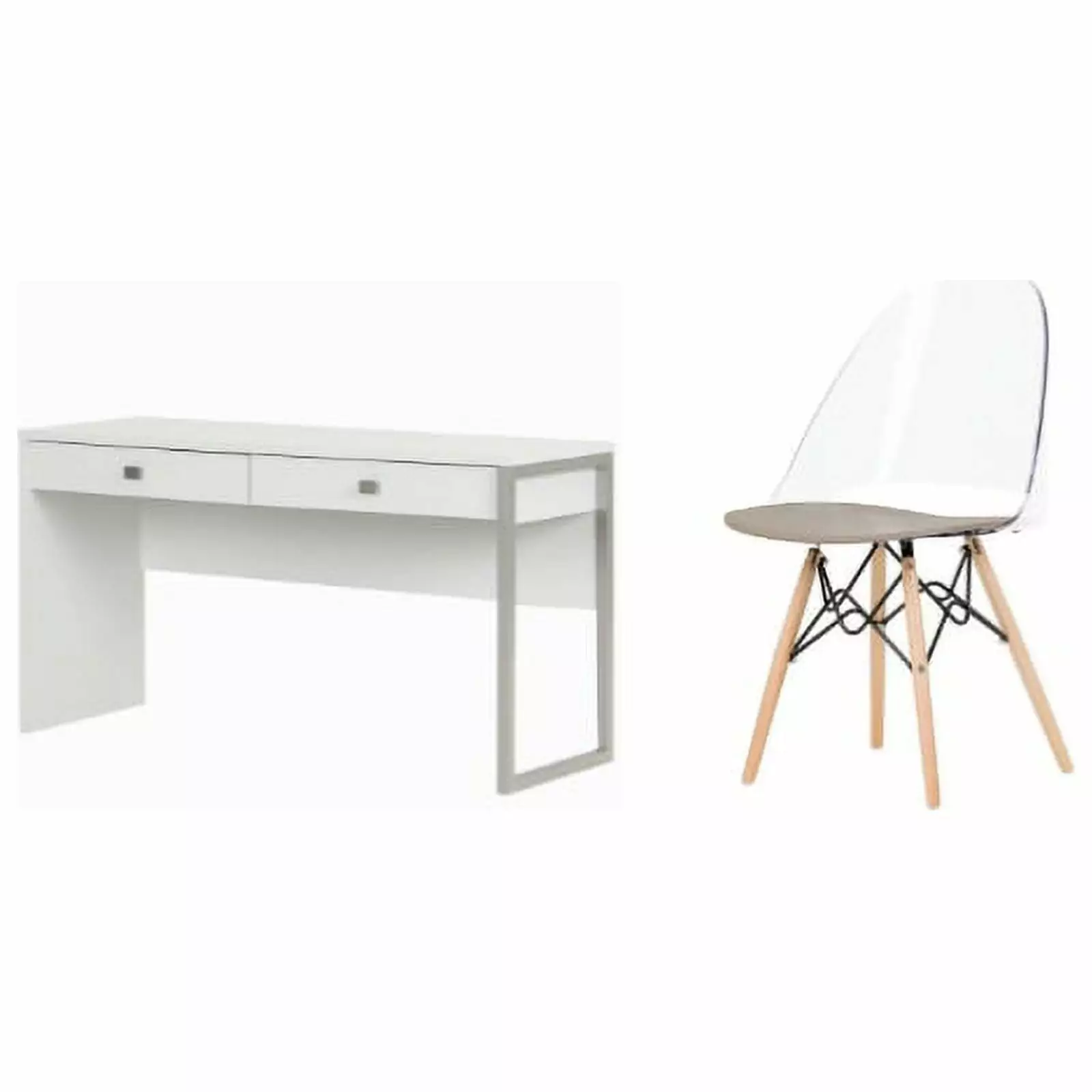 South Shore Interface White 2-Drawer Desk & 1 Annexe Gray Eiffel Style Chair Set