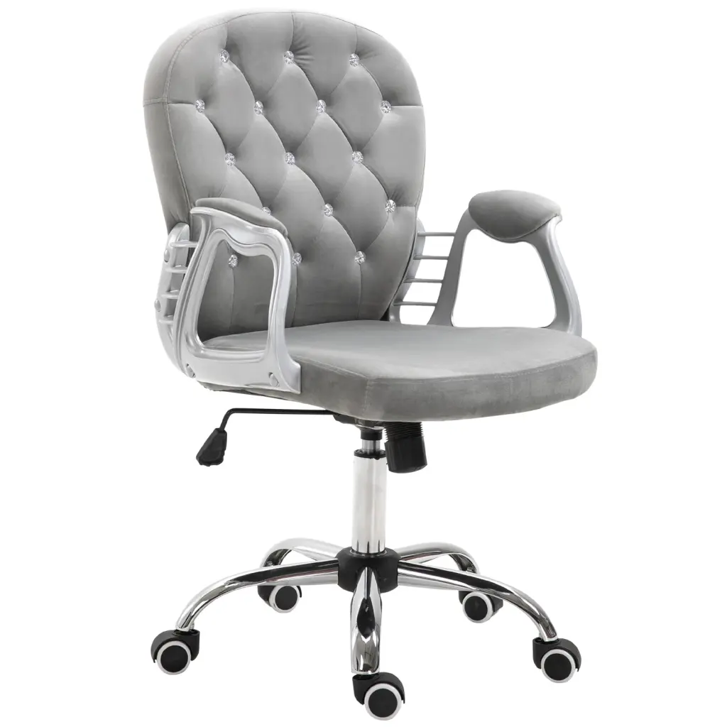 Velvet Home Office Chair Button Tufted Desk Chair Padded Armrest aosom business