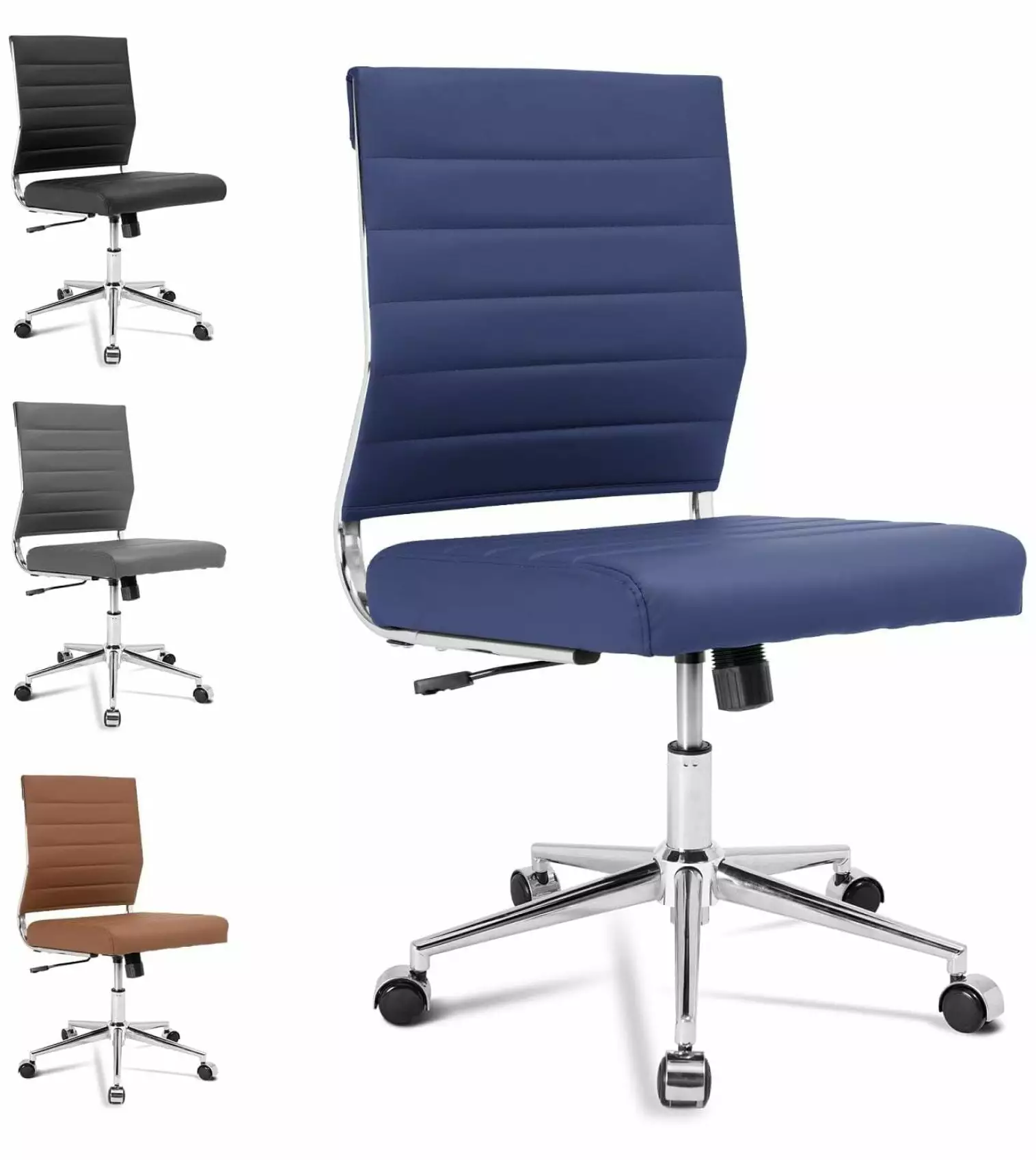 Killeryuki Armless Office Desk Chair Ergonomic Swivel Conference Room Chair Adjustable Height PU Leather