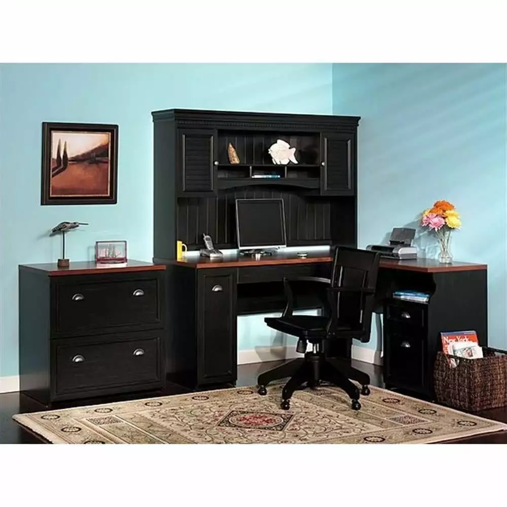 Bush Furniture Fairview L-Shaped Wood Home Office Set Black